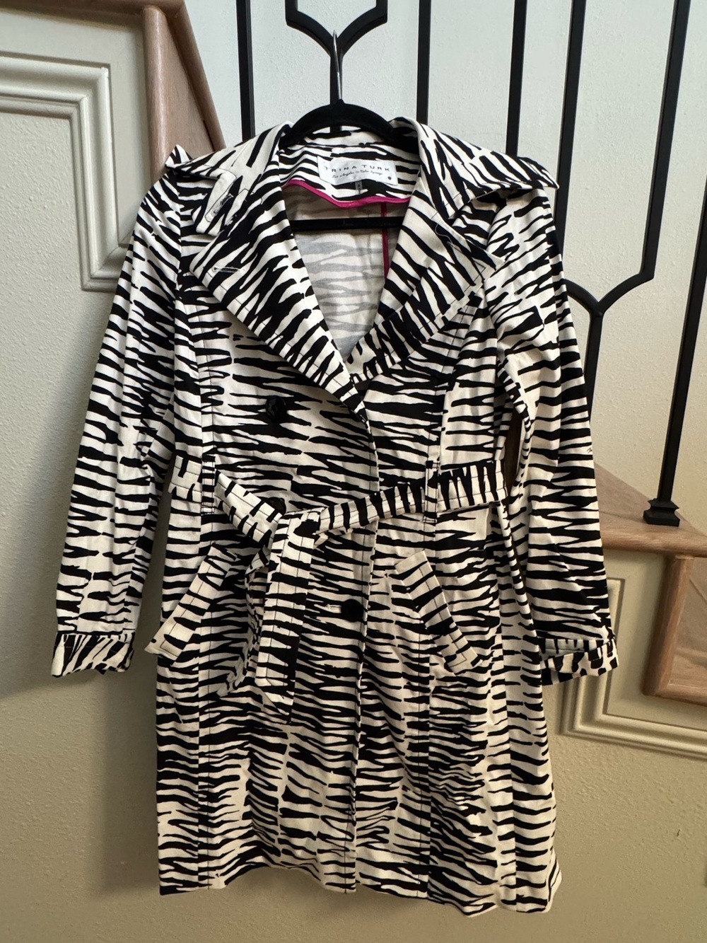 Trina Turk Black and White Zebra Print Jacket with Hot Pink Trim